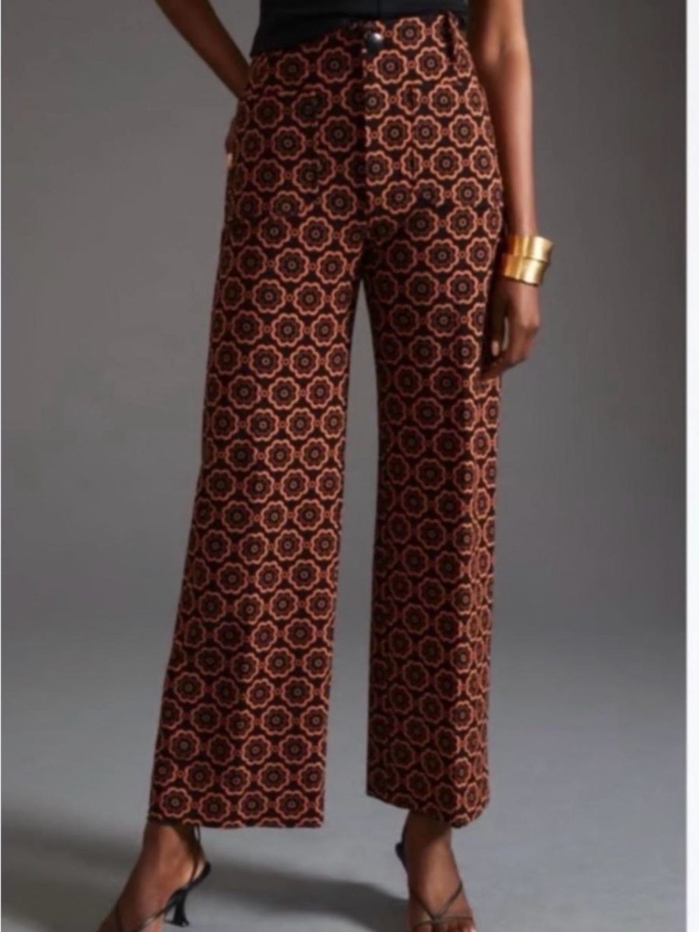 Maeve Colette Pants Cropped Wide Leg Sz24 Black & Brown